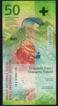 50 франков 2015 год Швейцария "БАНКНОТА ГОДА 2016"