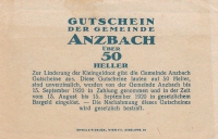 50 геллеров 1920 год  Австрия Нотгельд