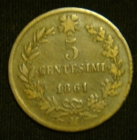 5 чентезимо 1861 год М Италия