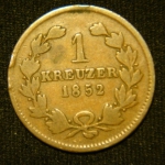 1 крейцер 1852 год Баден