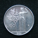 100 лир 1991 год Италия