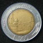 500 лир 1991 год Италия