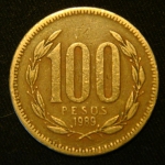 100 песо 1989 год Чили